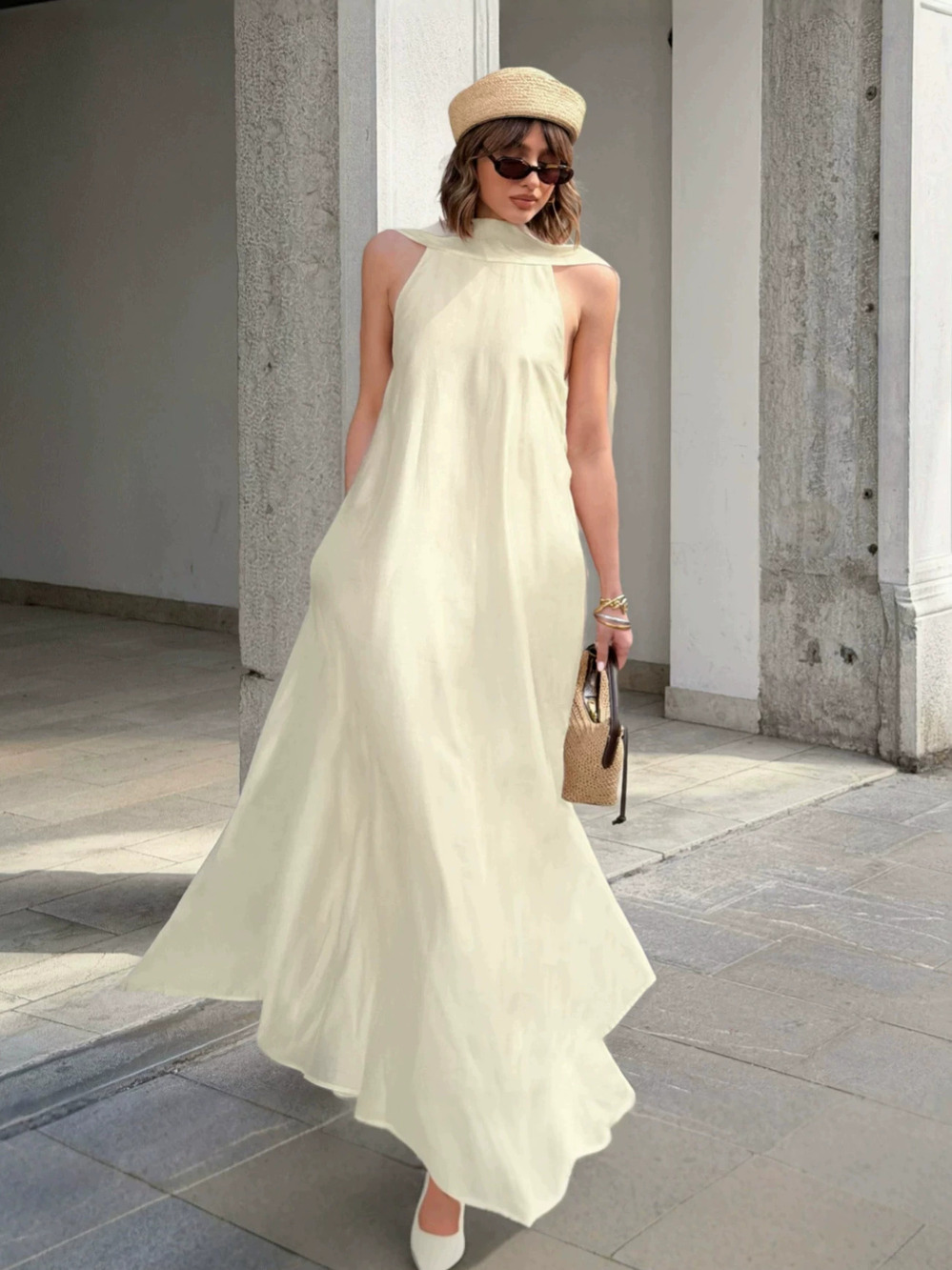 Forever 21 Apricot Halter Neck Dress Resort Loose A-Line Maxi
